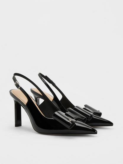 Lu Patent Leather Bow Slingback Pumps - Black Patent | CHARLES & KEITH