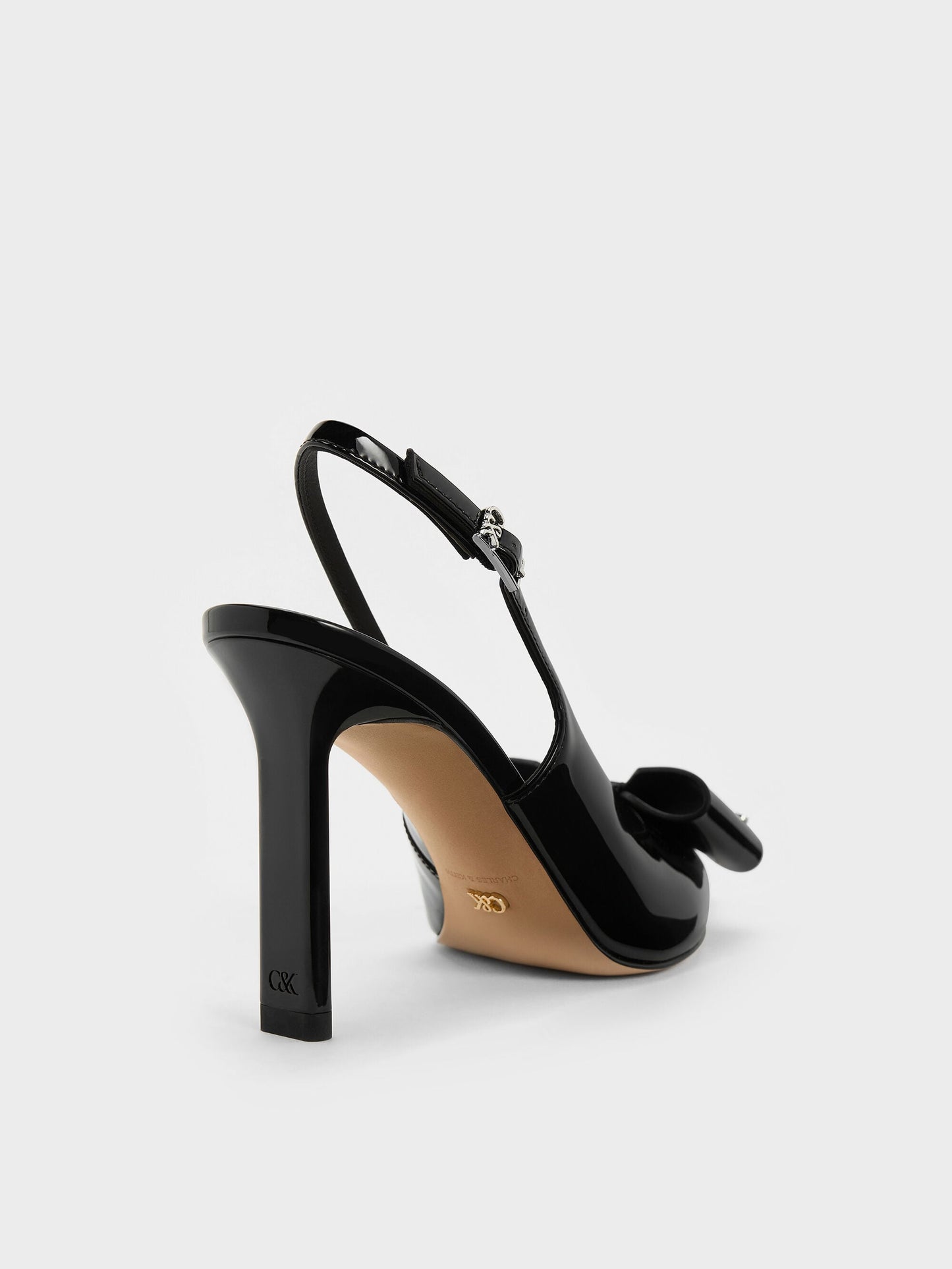 Lu Patent Leather Bow Slingback Pumps - Black Patent | CHARLES & KEITH