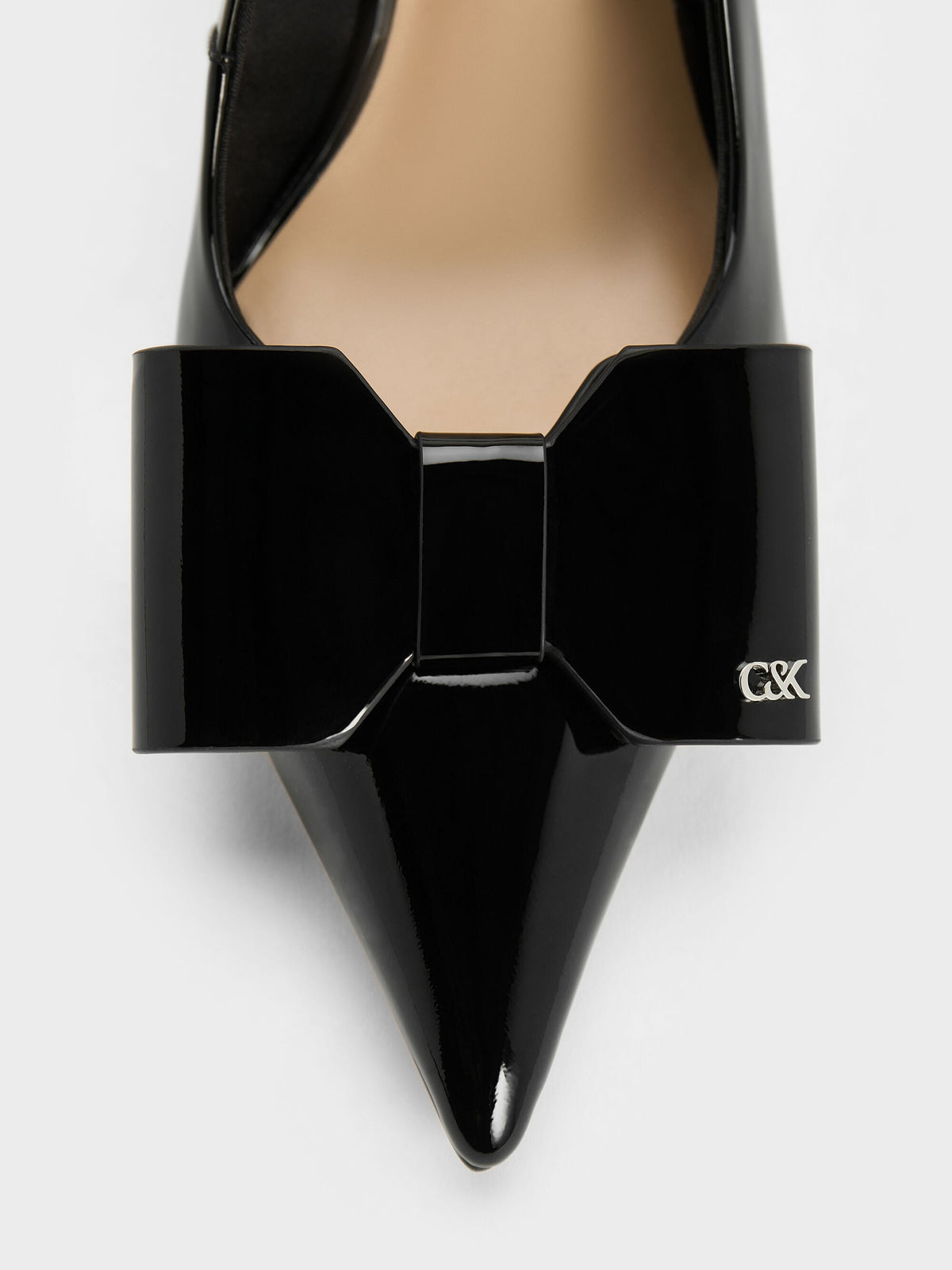 Lu Patent Leather Bow Slingback Pumps - Black Patent | CHARLES & KEITH