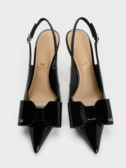 Lu Patent Leather Bow Slingback Pumps - Black Patent | CHARLES & KEITH