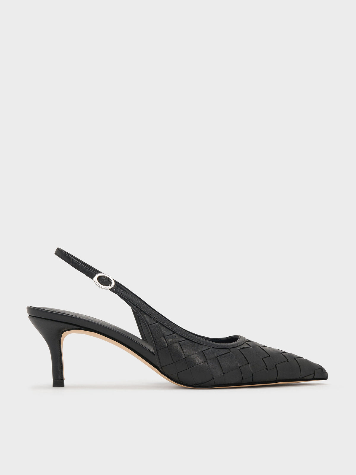 Ivette Woven Pointed Slingback Pumps - Black | CHARLES & KEITH