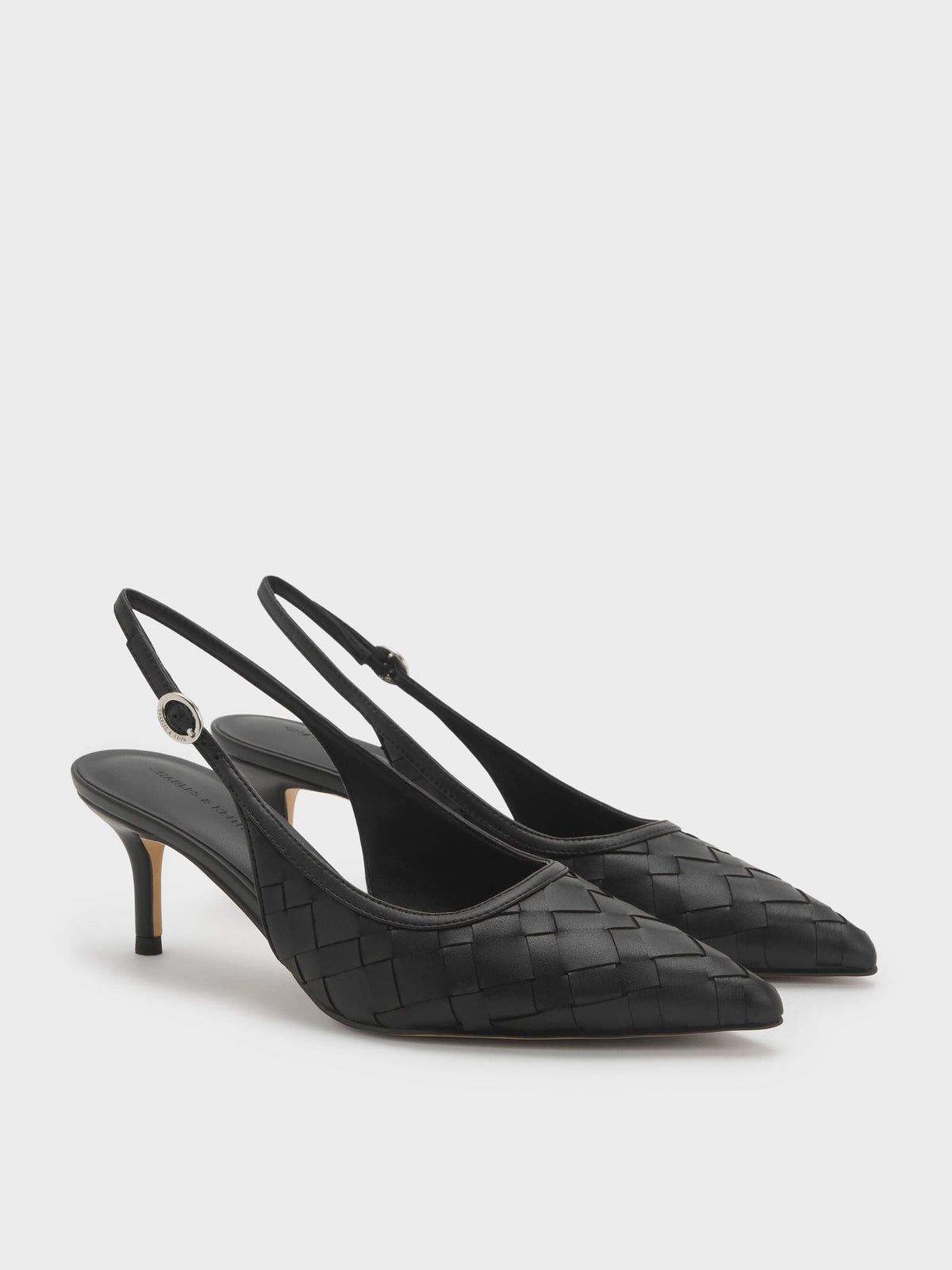 Ivette Woven Pointed Slingback Pumps - Black | CHARLES & KEITH