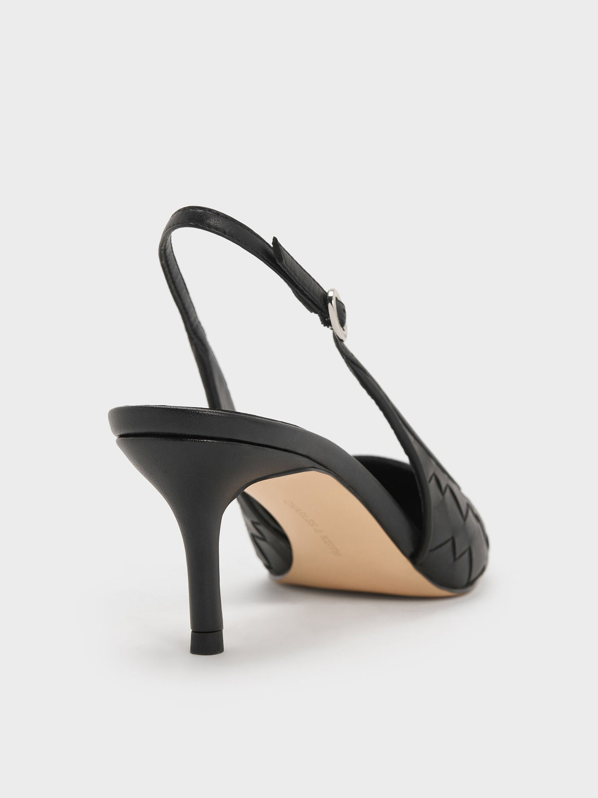 Ivette Woven Pointed Slingback Pumps - Black | CHARLES & KEITH