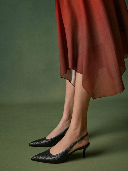 Ivette Woven Pointed Slingback Pumps - Black | CHARLES & KEITH