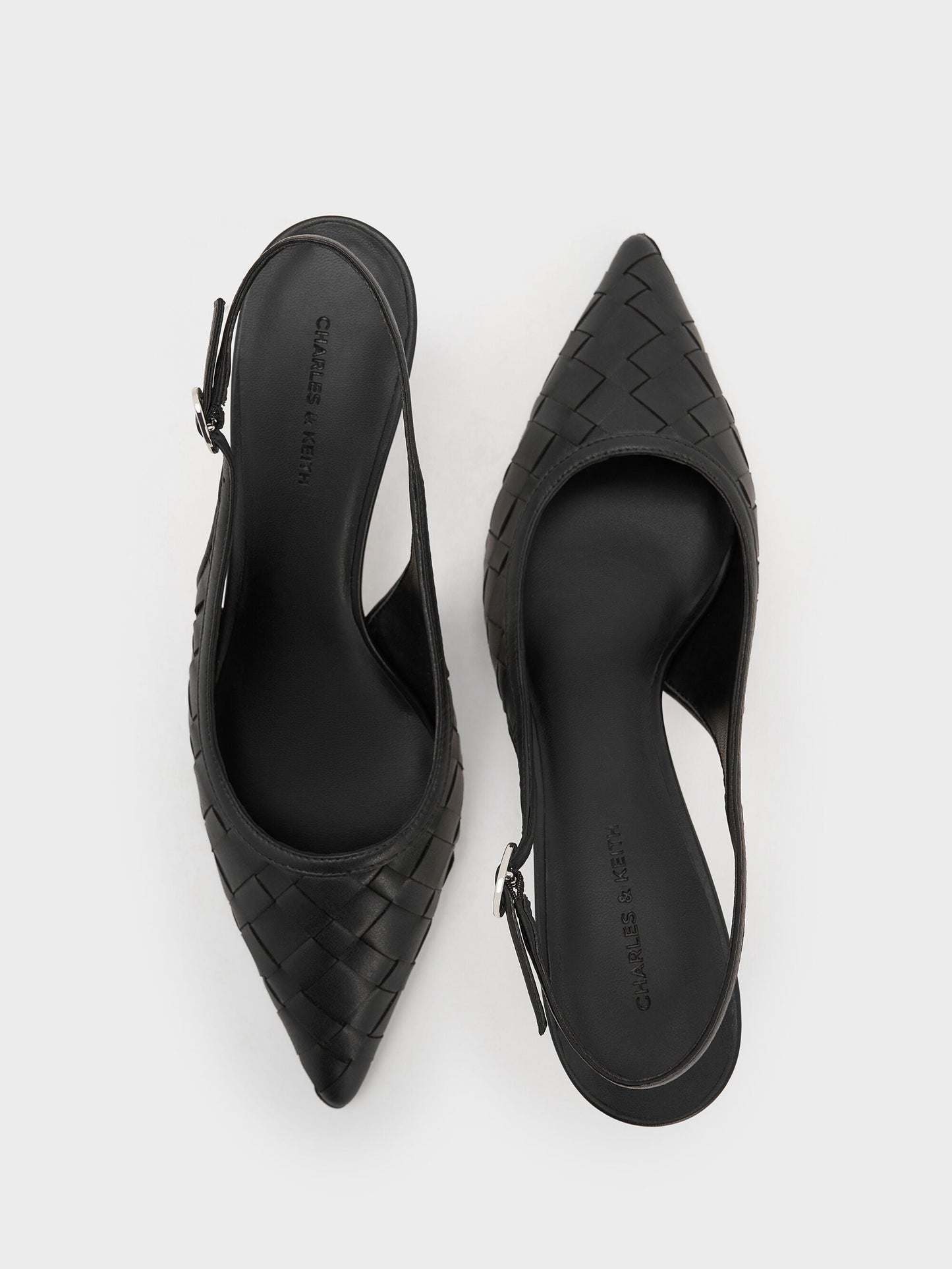 Ivette Woven Pointed Slingback Pumps - Black | CHARLES & KEITH