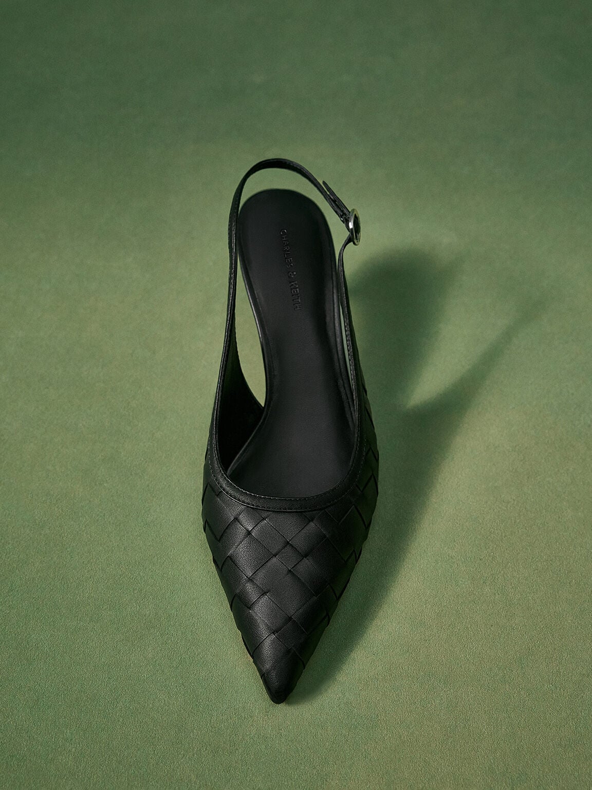Ivette Woven Pointed Slingback Pumps - Black | CHARLES & KEITH
