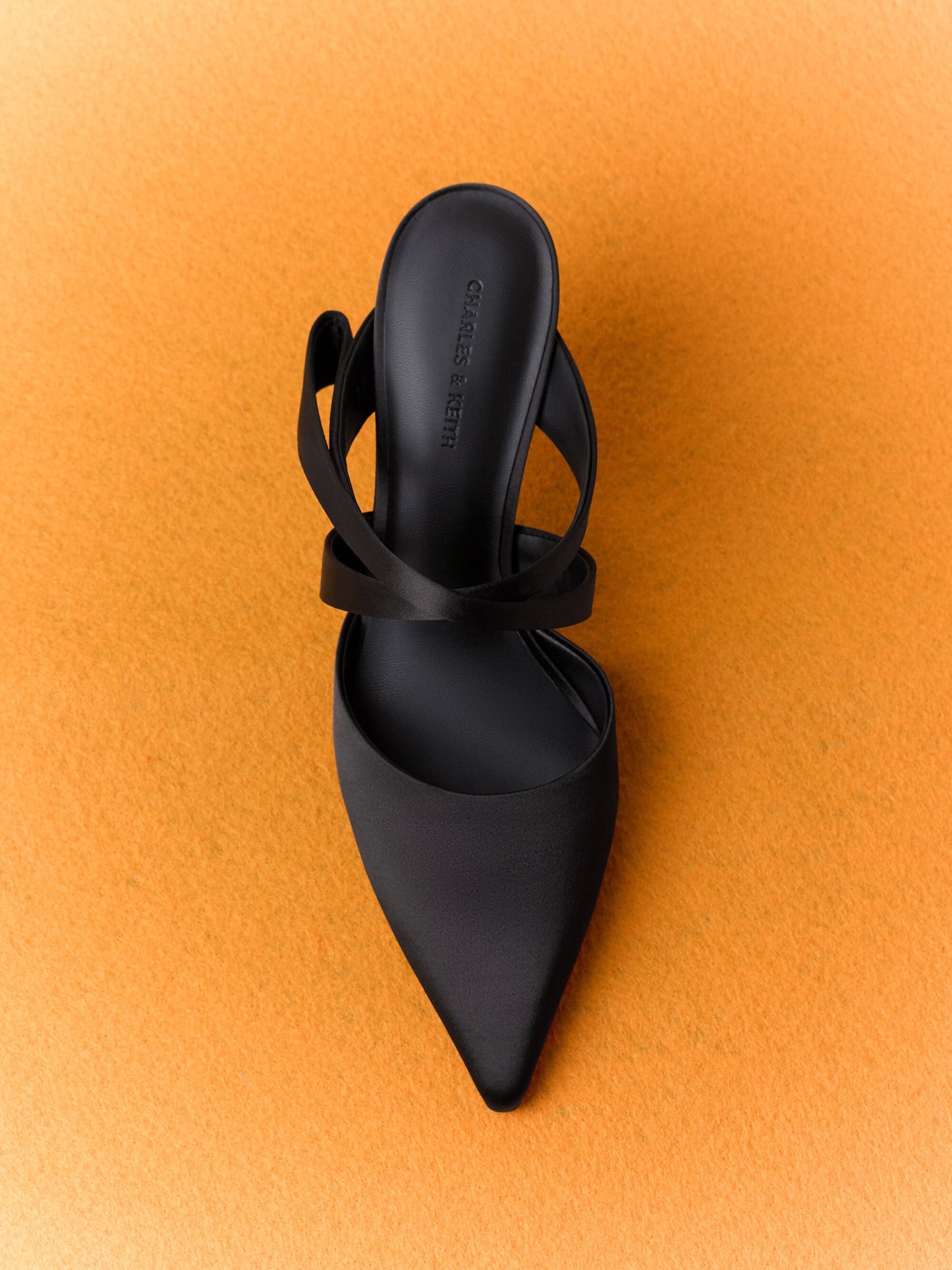 Satin Pleated-Strap Heeled Mules - Black Textured | CHARLES & KEITH
