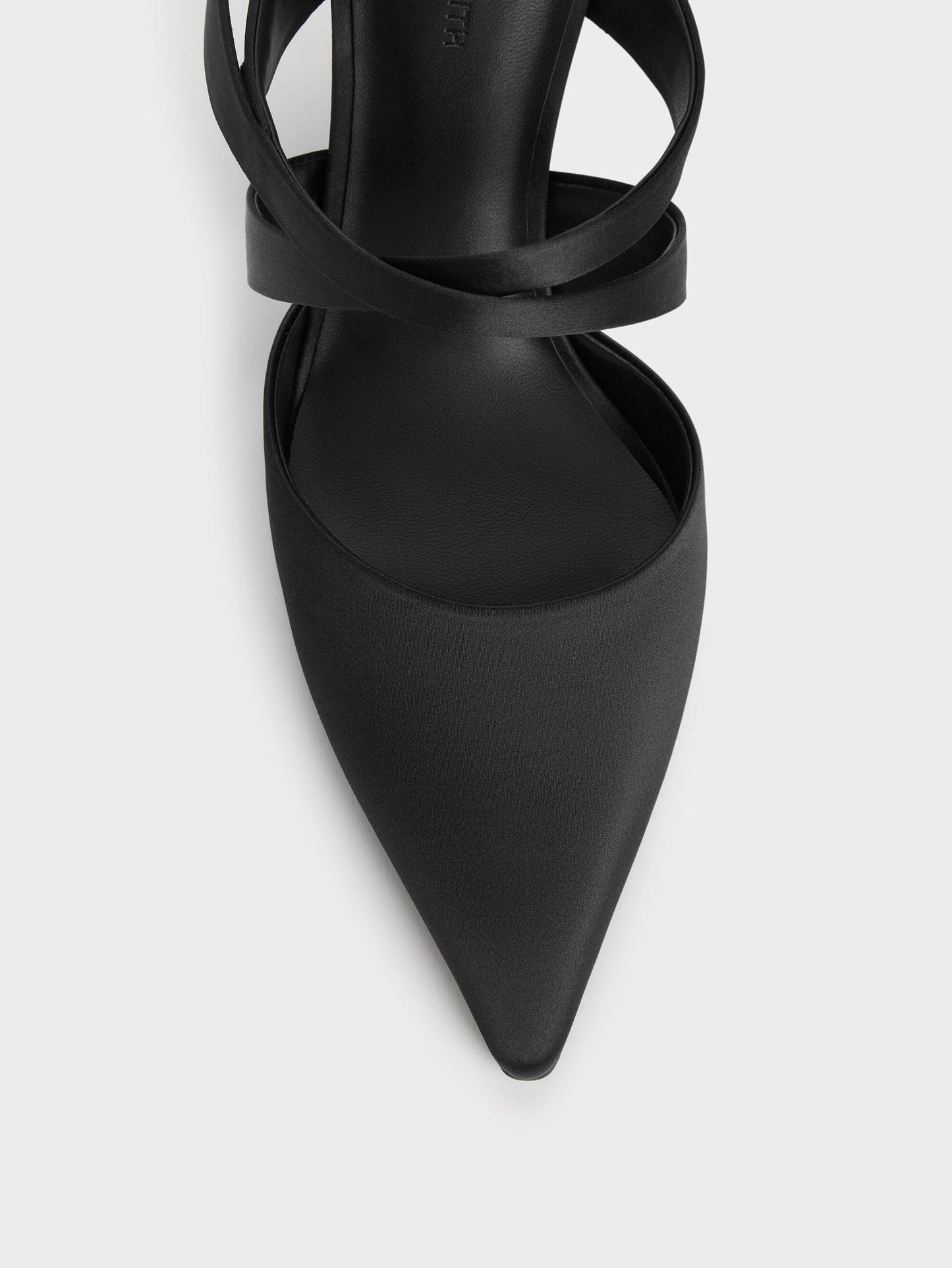 Satin Pleated-Strap Heeled Mules - Black Textured | CHARLES & KEITH