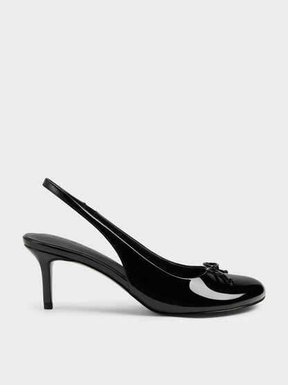 Imani Patent Asymmetric Slingback Pumps - Black Patent | CHARLES & KEITH