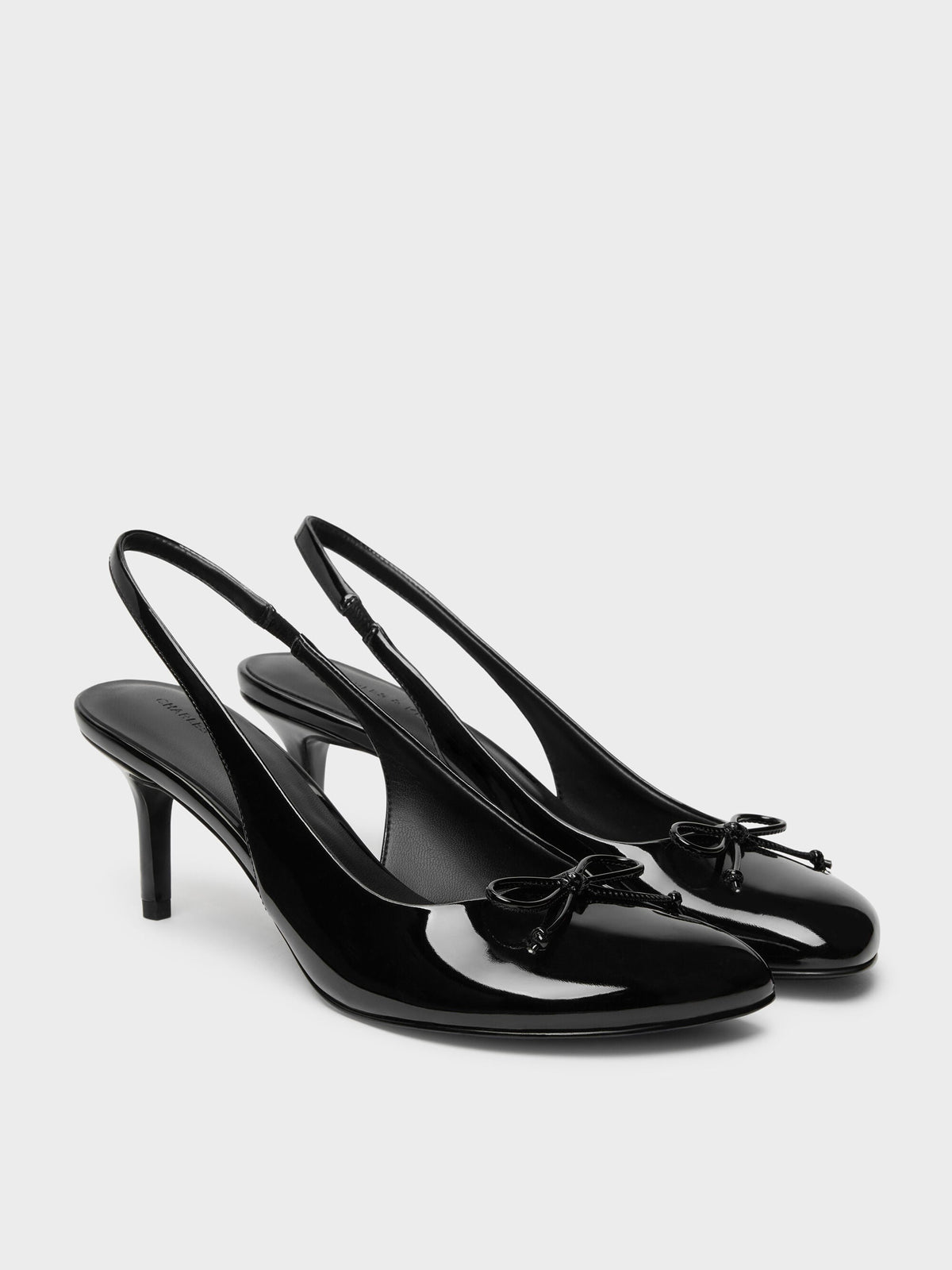Imani Patent Asymmetric Slingback Pumps - Black Patent | CHARLES & KEITH