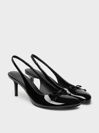 Imani Patent Asymmetric Slingback Pumps - Black Patent | CHARLES & KEITH