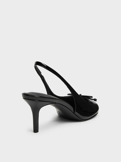 Imani Patent Asymmetric Slingback Pumps - Black Patent | CHARLES & KEITH