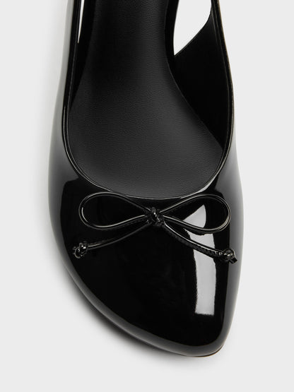 Imani Patent Asymmetric Slingback Pumps - Black Patent | CHARLES & KEITH