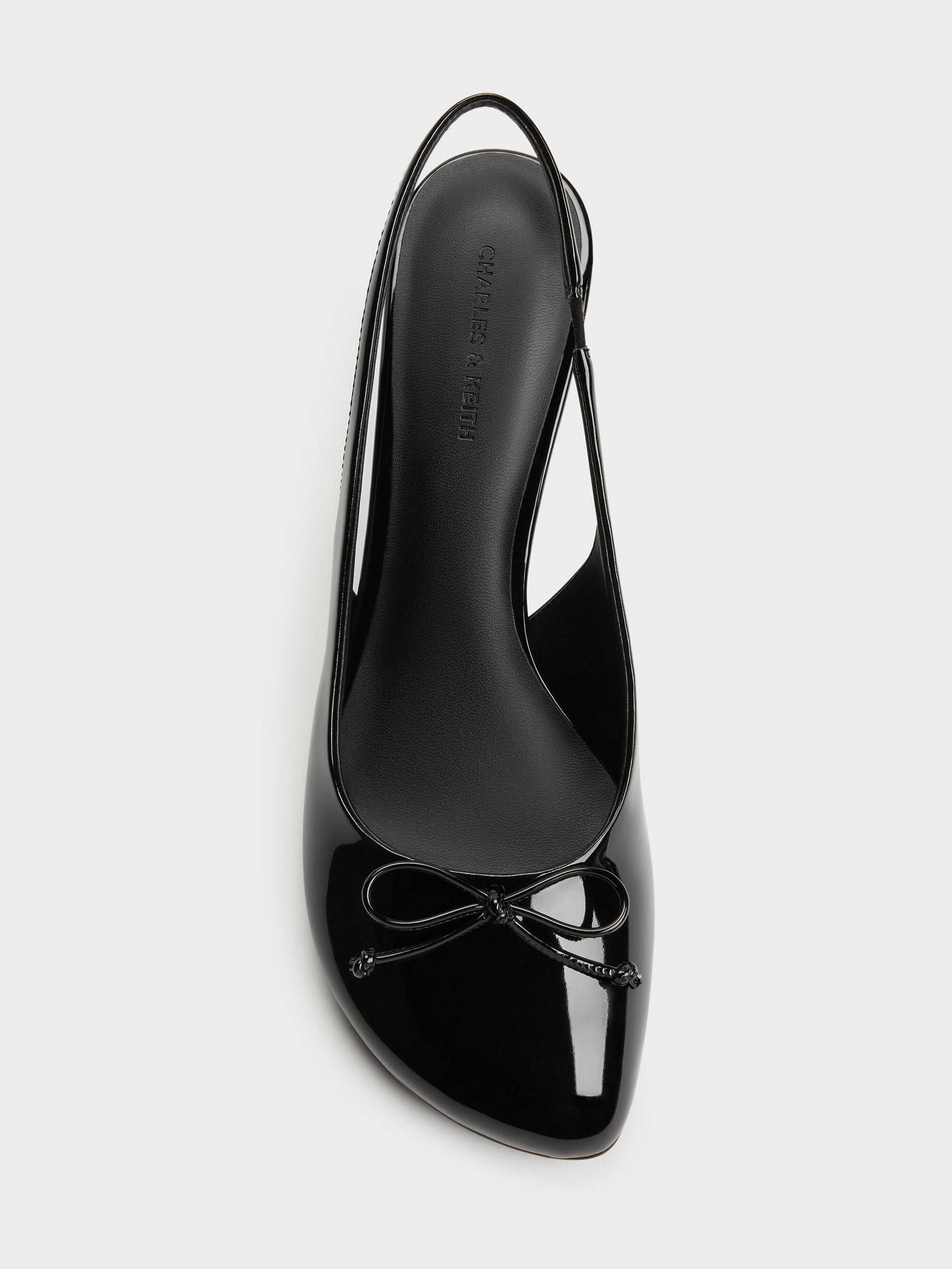 Imani Patent Asymmetric Slingback Pumps - Black Patent | CHARLES & KEITH