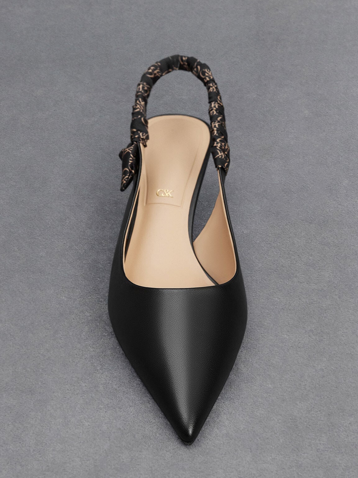 Tully Leather Ruched Print Slingback Pumps - Black | CHARLES & KEITH