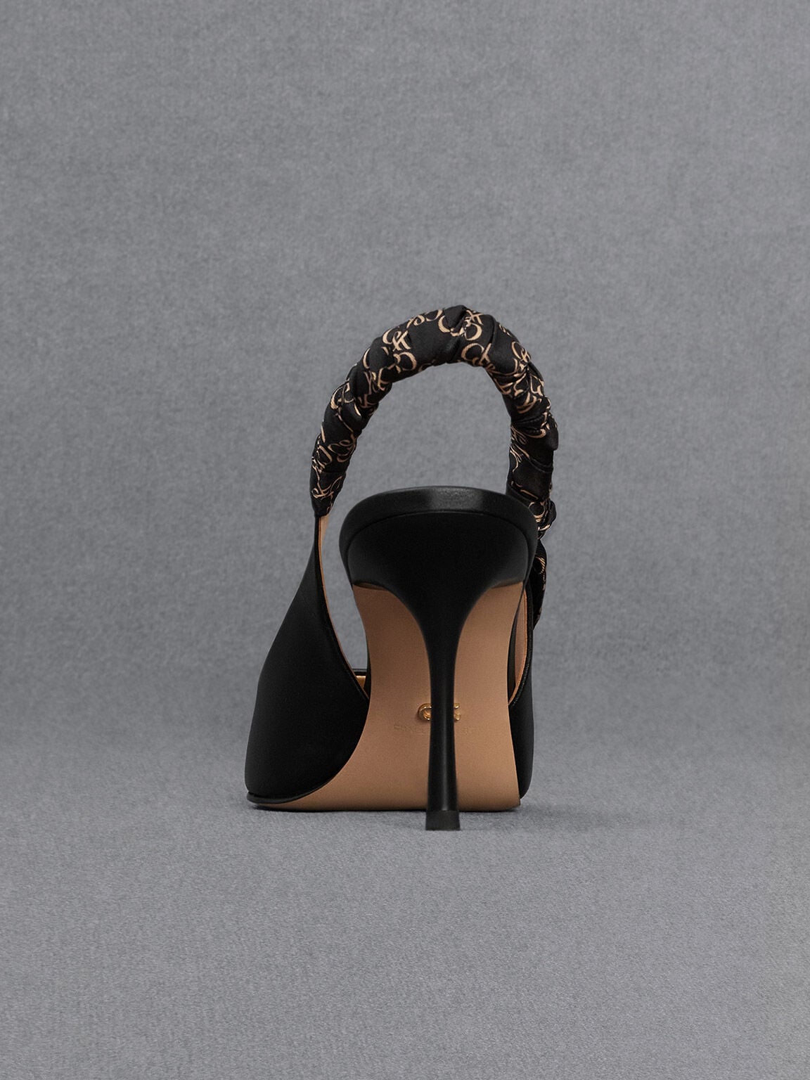 Tully Leather Ruched Print Slingback Pumps - Black | CHARLES & KEITH