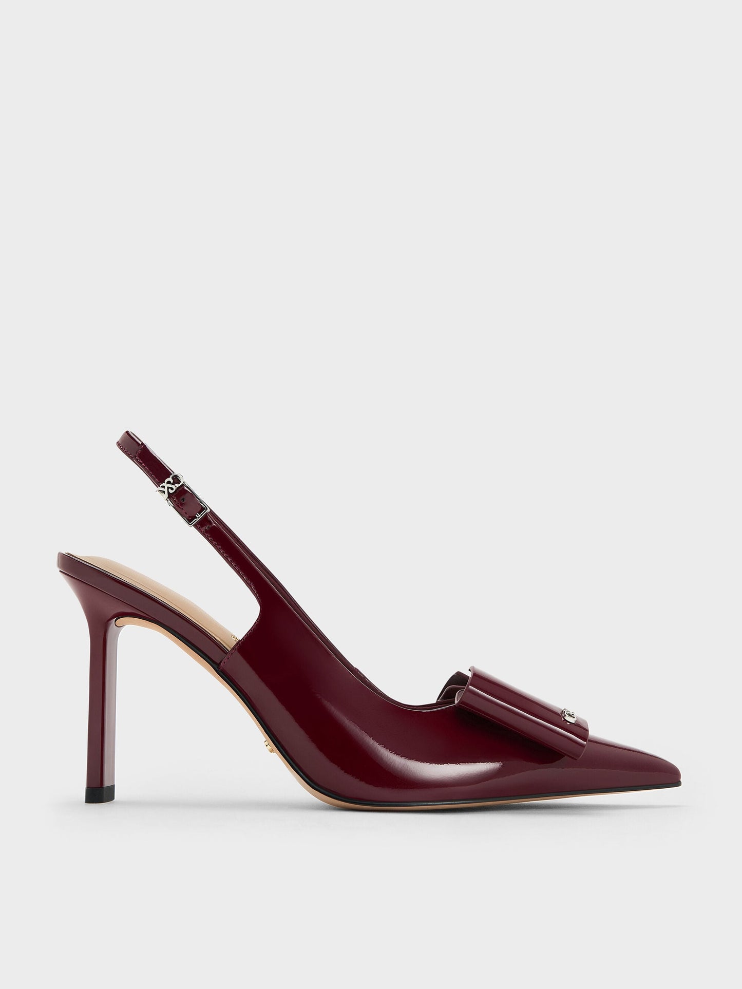 Lu Patent Leather Bow Slingback Pumps - Burgundy | CHARLES & KEITH