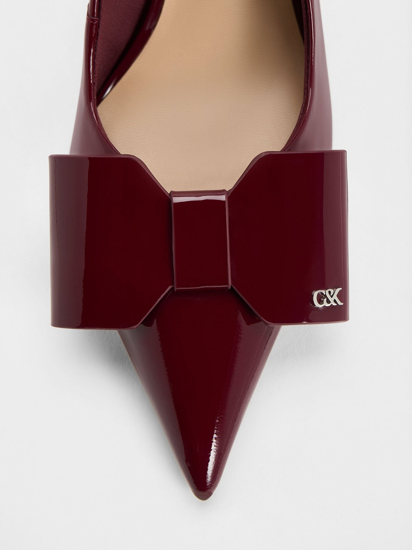 Lu Patent Leather Bow Slingback Pumps - Burgundy | CHARLES & KEITH