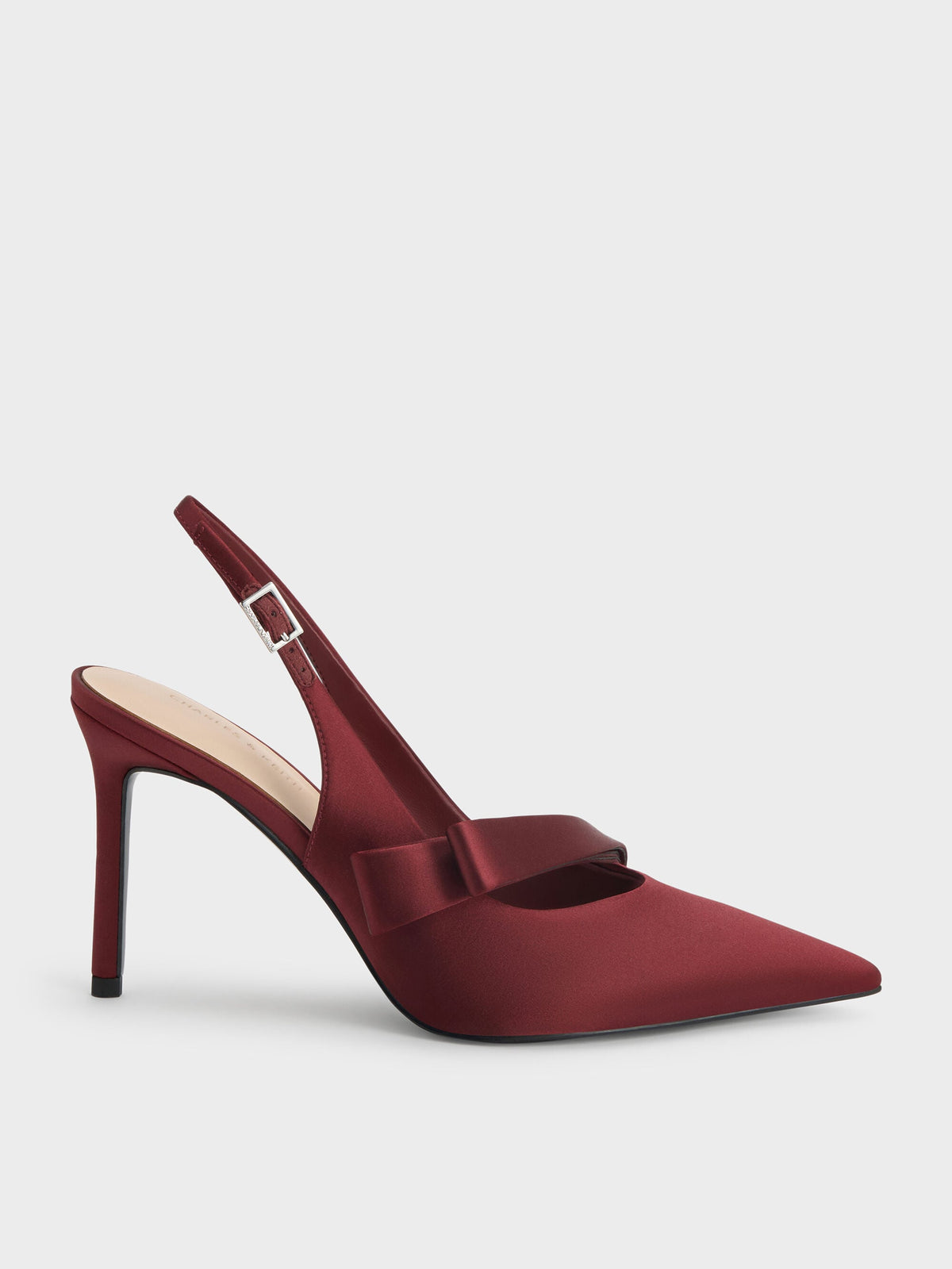 Satin Pleated-Strap Slingback Pumps - Red | CHARLES & KEITH