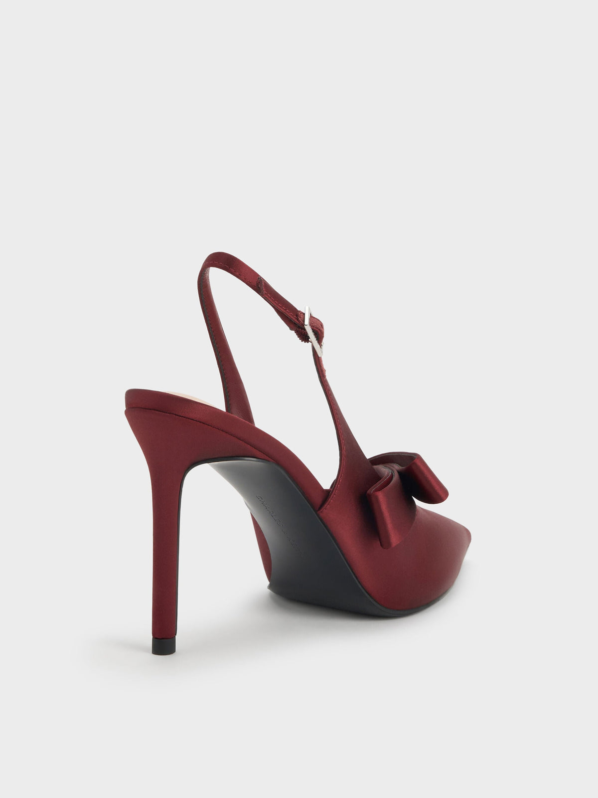 Satin Pleated-Strap Slingback Pumps - Red | CHARLES & KEITH
