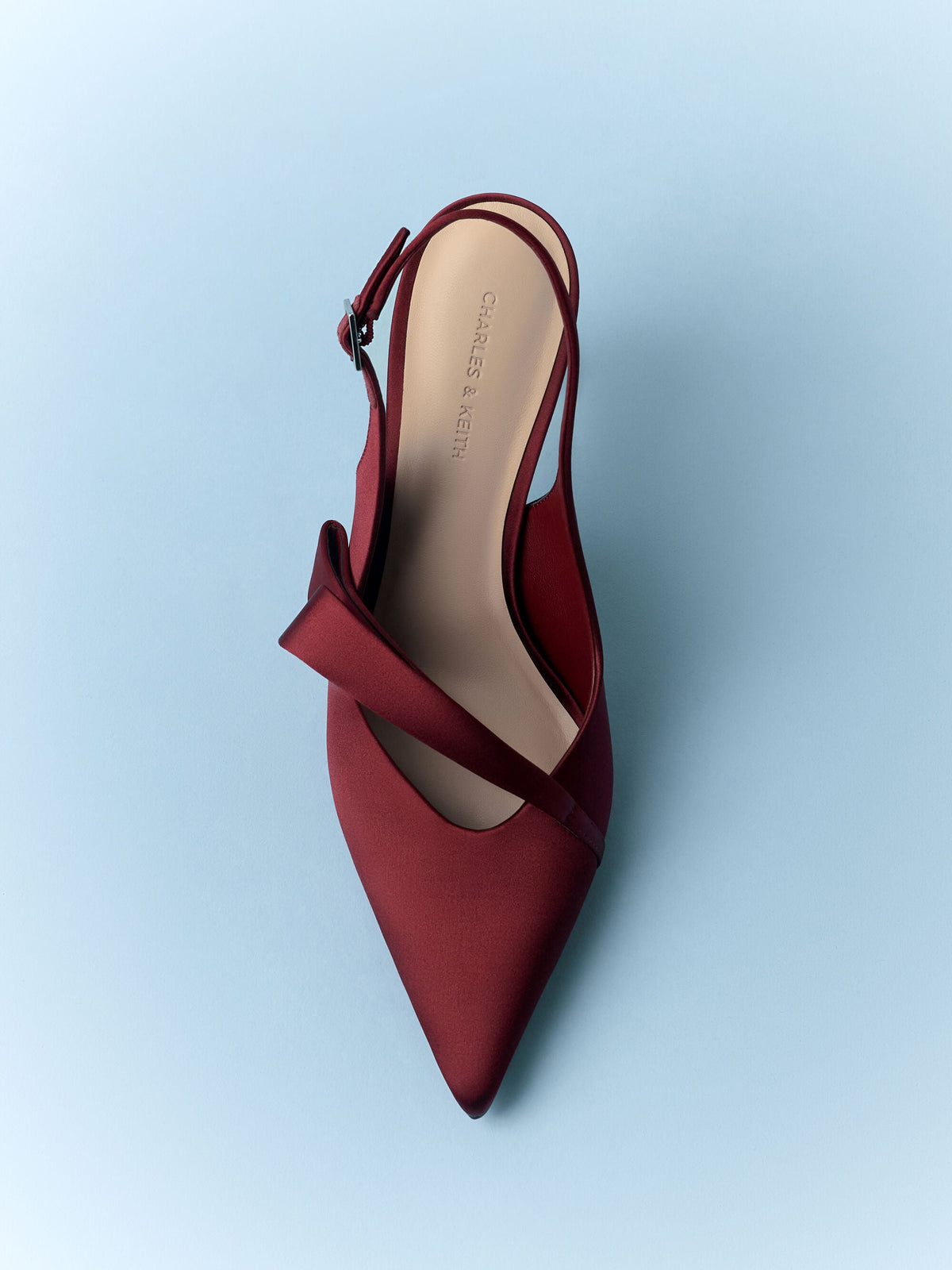 Satin Pleated-Strap Slingback Pumps - Red | CHARLES & KEITH