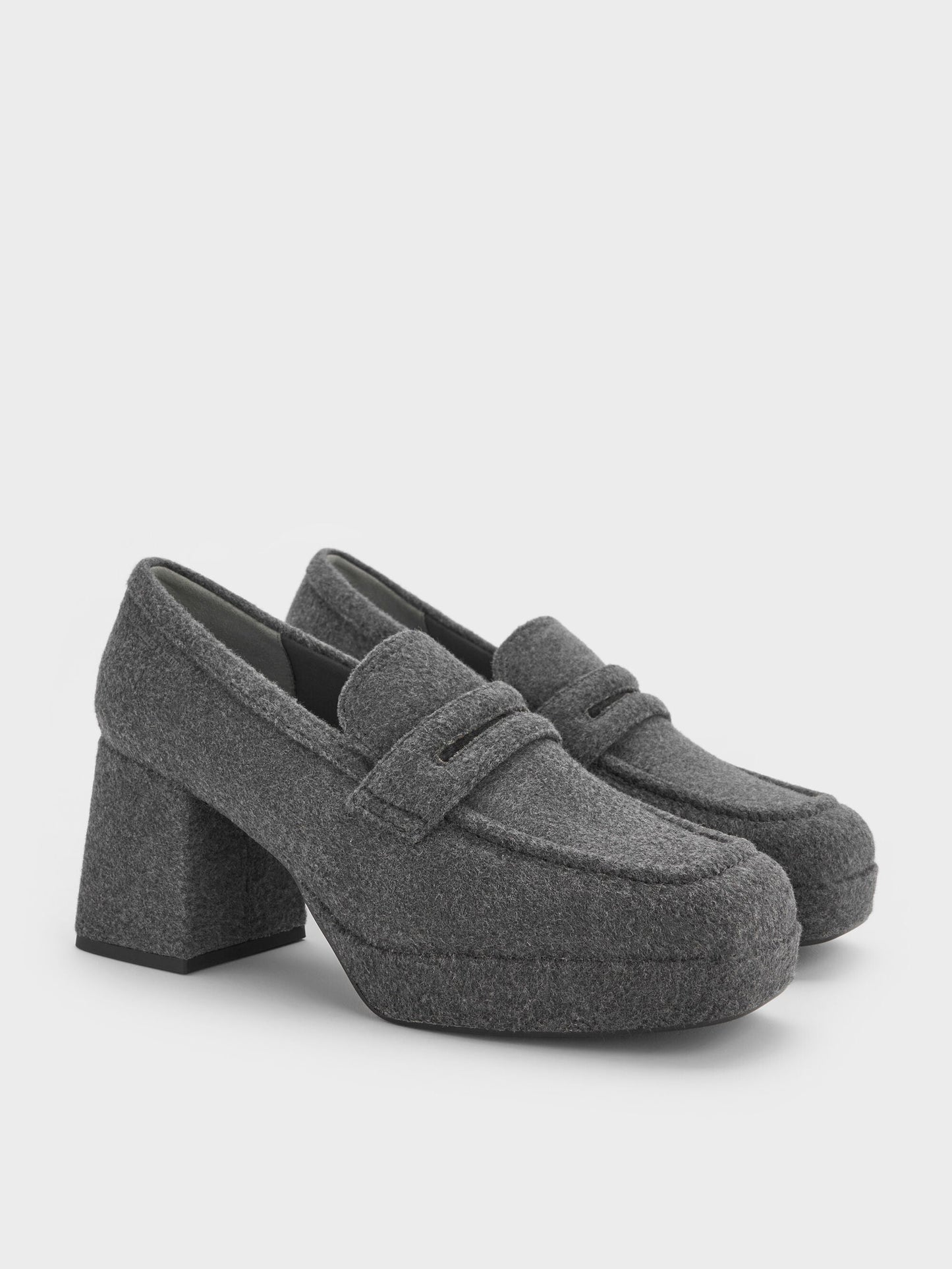 Felt Platform Penny Loafer Pumps - Grey | CHARLES & KEITH