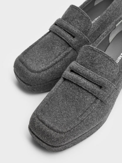 Felt Platform Penny Loafer Pumps - Grey | CHARLES & KEITH