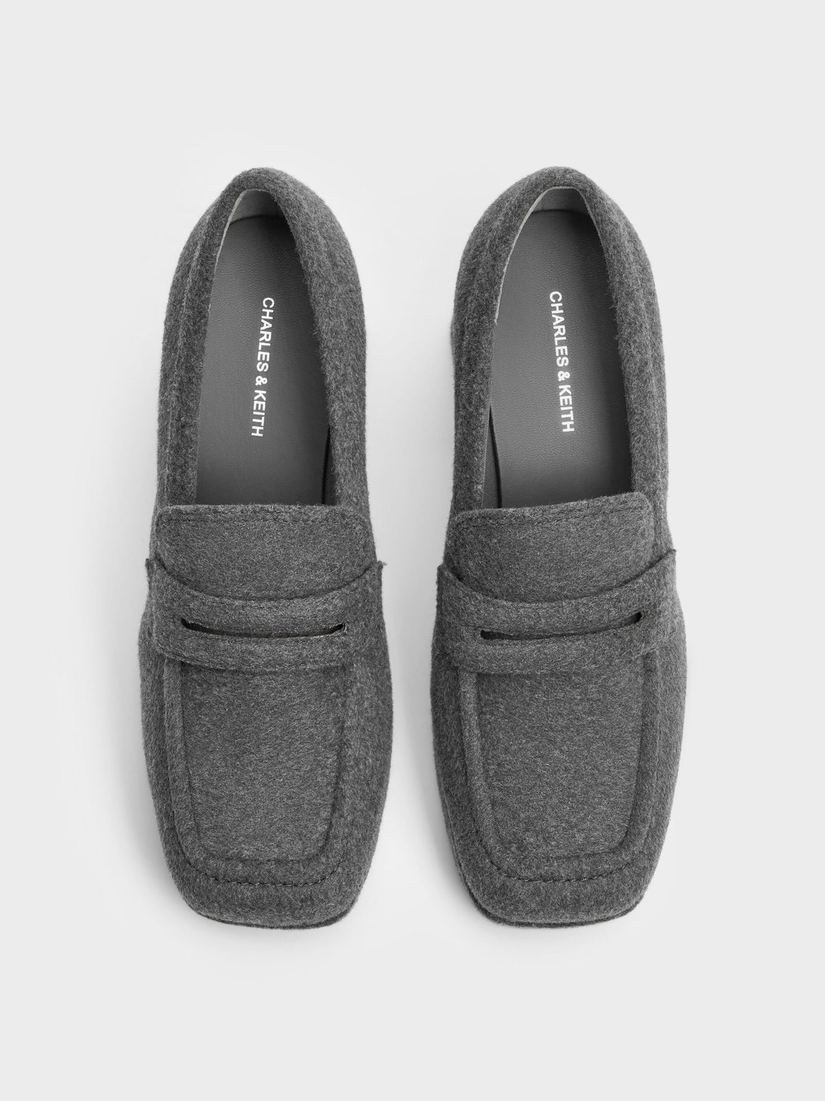 Felt Platform Penny Loafer Pumps - Grey | CHARLES & KEITH