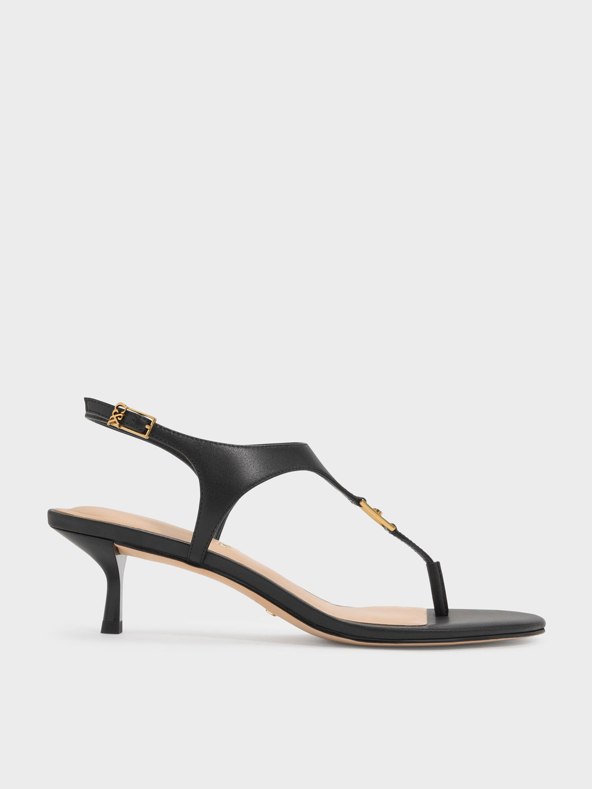 Leather Thong Kitten Heels - Black | CHARLES & KEITH