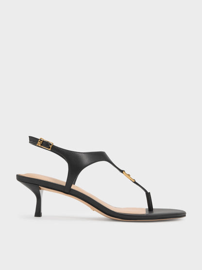 Leather Thong Kitten Heels - Black | CHARLES & KEITH