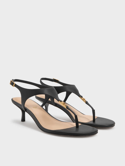 Leather Thong Kitten Heels - Black | CHARLES & KEITH