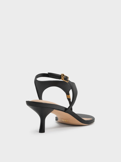 Leather Thong Kitten Heels - Black | CHARLES & KEITH