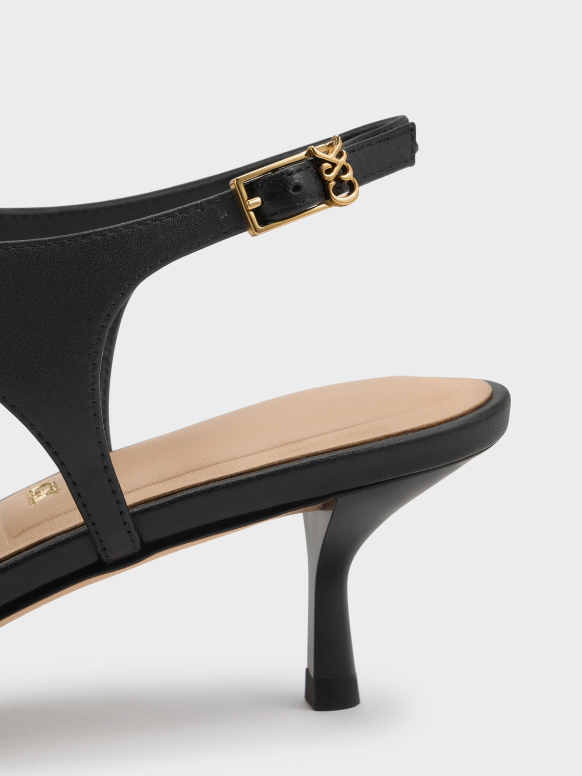 Leather Thong Kitten Heels - Black | CHARLES & KEITH