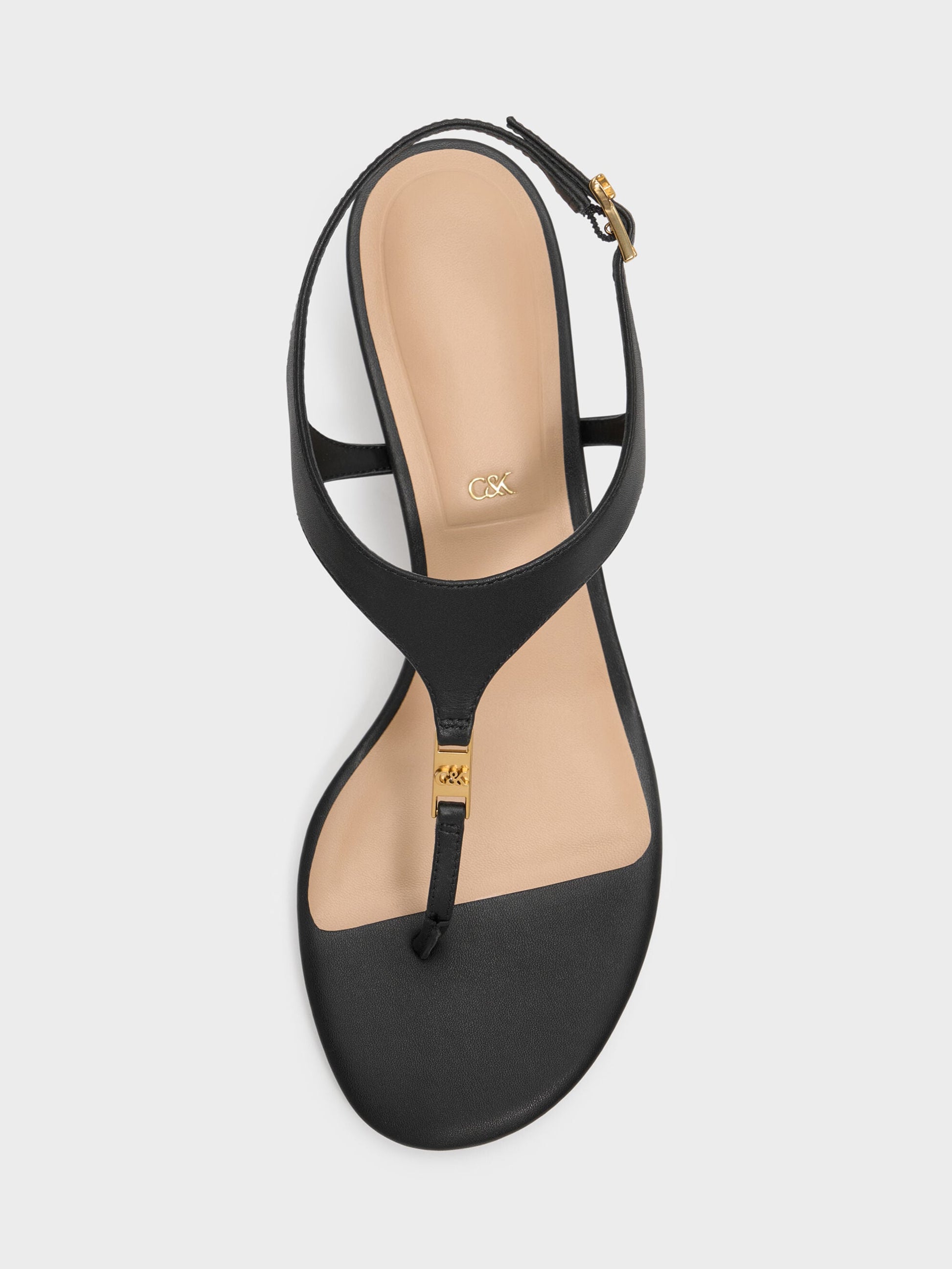 Leather Thong Kitten Heels - Black | CHARLES & KEITH