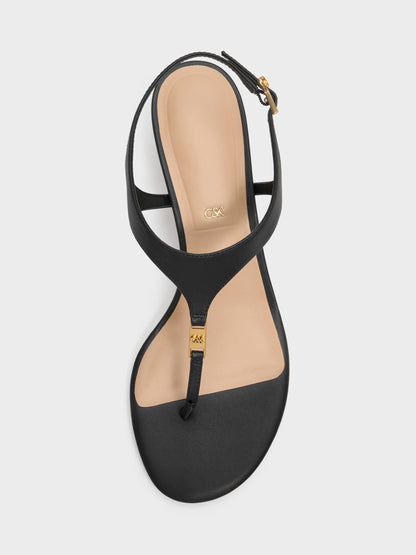 Leather Thong Kitten Heels - Black | CHARLES & KEITH