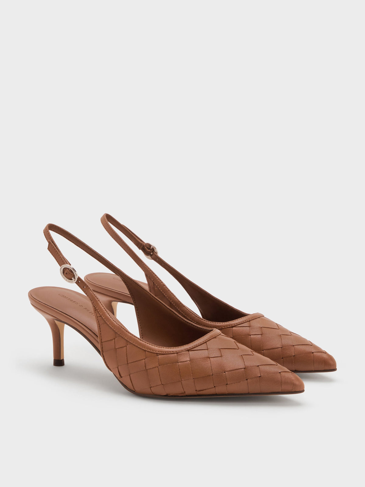 Ivette Woven Pointed Slingback Pumps - Brown | CHARLES & KEITH