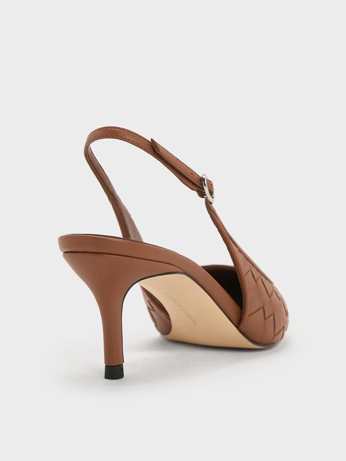 Ivette Woven Pointed Slingback Pumps - Brown | CHARLES & KEITH