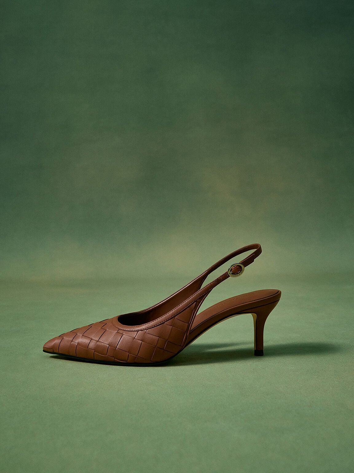 Ivette Woven Pointed Slingback Pumps - Brown | CHARLES & KEITH
