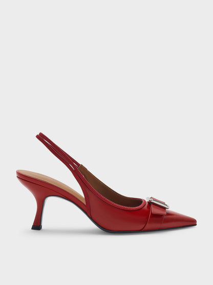 Anita Buckled Pointed Slingback Pumps - Red | CHARLES & KEITH