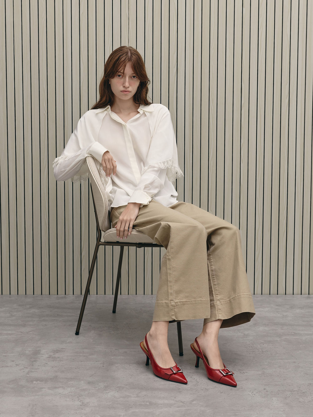 Anita Buckled Pointed Slingback Pumps - Red | CHARLES & KEITH