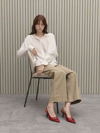 Anita Buckled Pointed Slingback Pumps - Red | CHARLES & KEITH