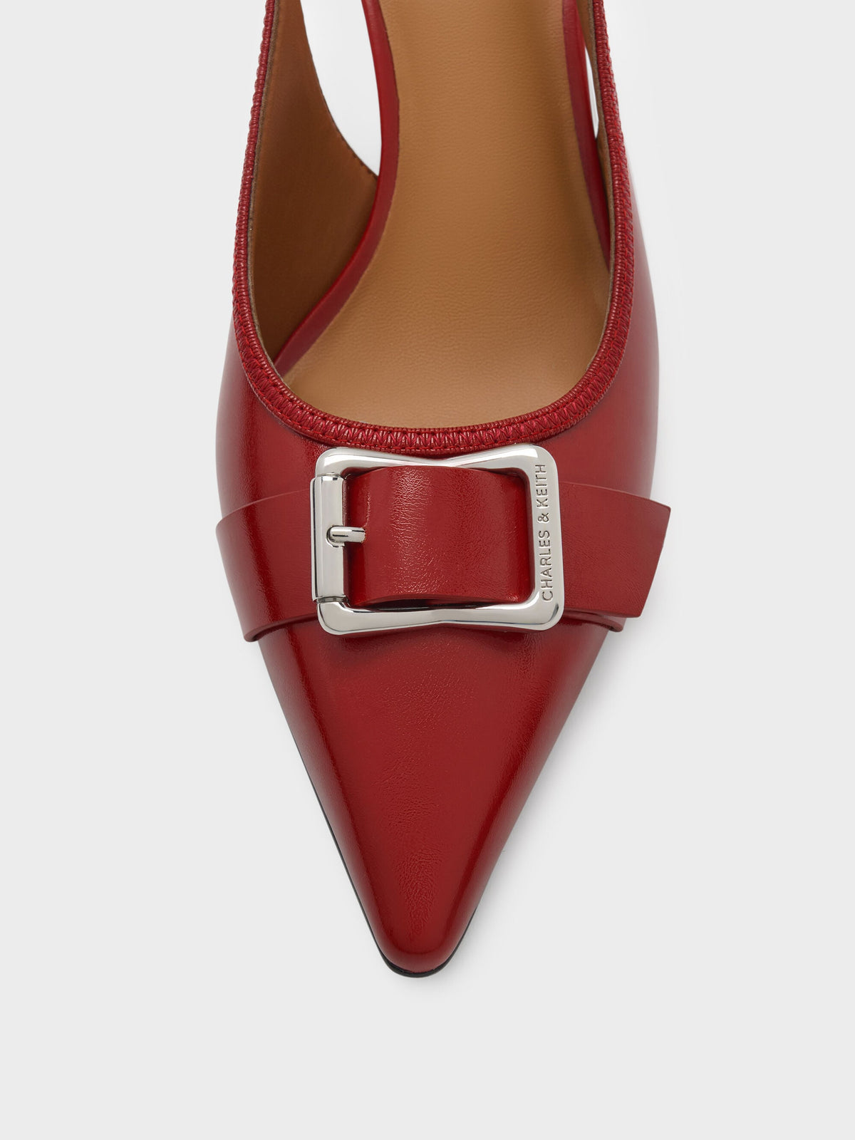 Anita Buckled Pointed Slingback Pumps - Red | CHARLES & KEITH