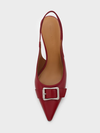 Anita Buckled Pointed Slingback Pumps - Red | CHARLES & KEITH