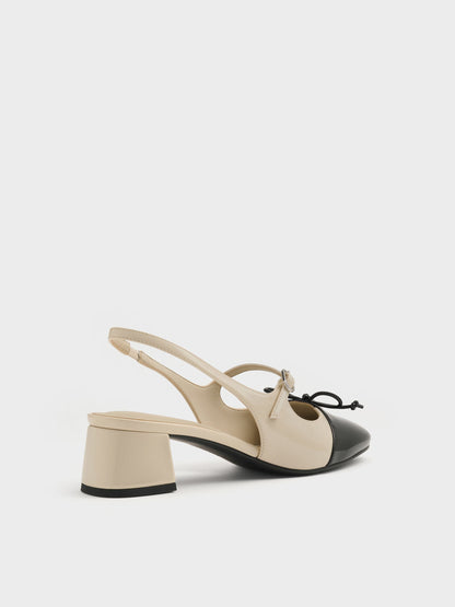 Two-Tone Patent Bow Slingback Pumps - Chalk | CHARLES & KEITH