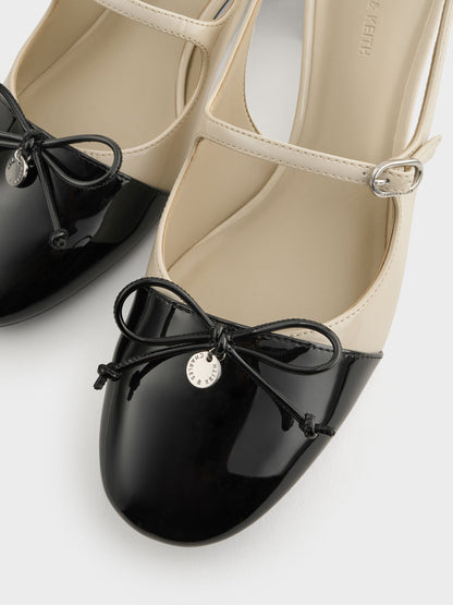 Two-Tone Patent Bow Slingback Pumps - Chalk | CHARLES & KEITH