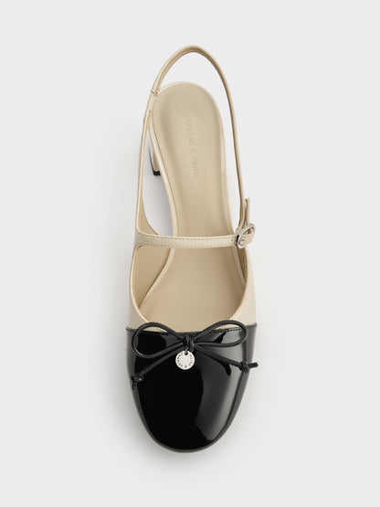 Two-Tone Patent Bow Slingback Pumps - Chalk | CHARLES & KEITH