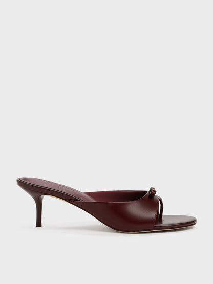 Sonali Bow Heeled Thong Sandals - Burgundy | CHARLES & KEITH