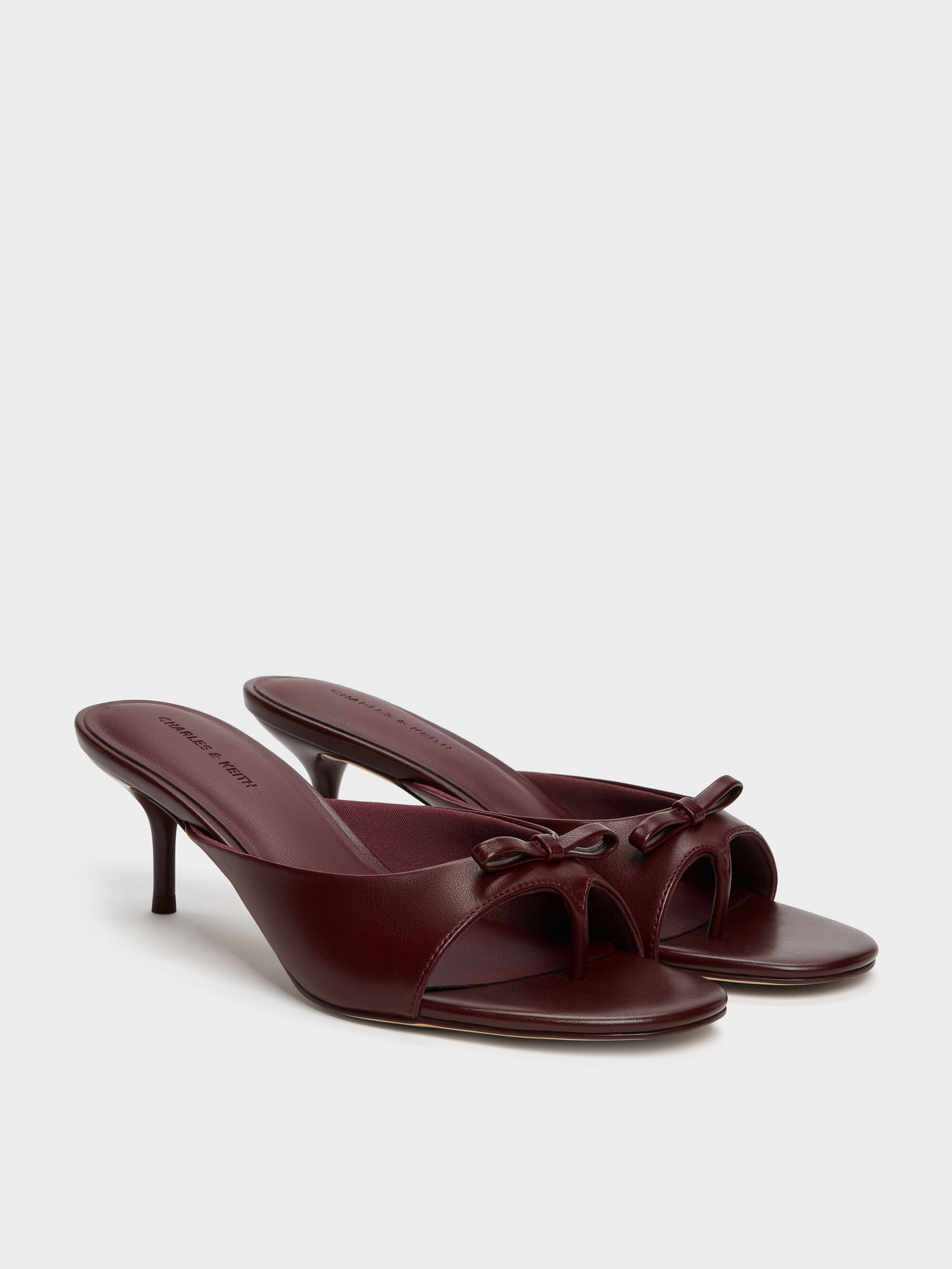Sonali Bow Heeled Thong Sandals - Burgundy | CHARLES & KEITH