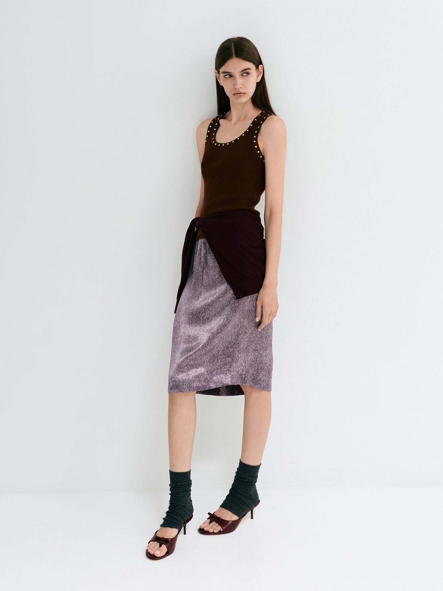 Sonali Bow Heeled Thong Sandals - Burgundy | CHARLES & KEITH