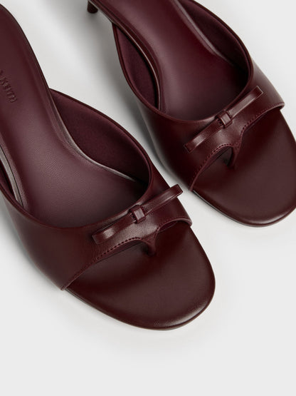 Sonali Bow Heeled Thong Sandals - Burgundy | CHARLES & KEITH